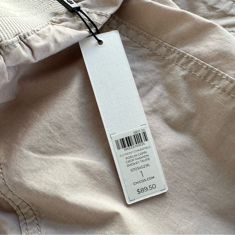 Chicos Convertible Poplin Cargo Pants Cropped Sz US 8 Beige Khaki Beachy Preppy - Picture 13 of 13